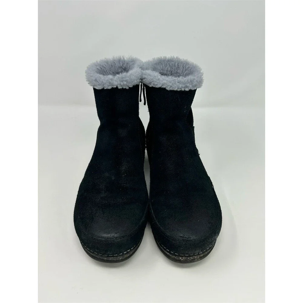 Dansko Mitzy Bootie Womens Black Ankle Side Zip Faux Fur Lined Wedge Size 39